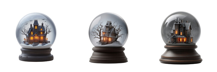 Halloween decor spooky snow globes and glass ornaments indoors