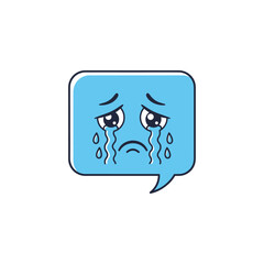 Vector illustration of cute crying expression drawing on social network speech bubble icon