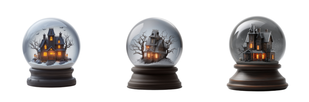 Halloween decor spooky snow globes and glass ornaments indoors