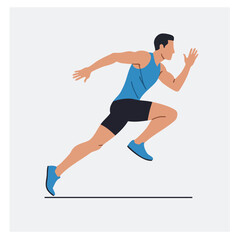Fototapeta premium A modern flat design illustration captures a determined male sprinter in motion, symbolizing swift progress and the pursuit of victory.