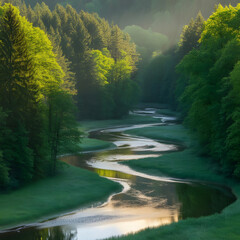 Serene River Through Lush Forest