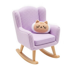 3d lilac plush armchair with cat cushion rocking furniture isolated on transparent background