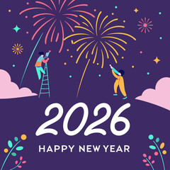 Festive Fireworks Background for Happy New Year 2026 Vector