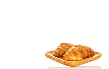 Chocolate croissants isolated on white background, close-up.