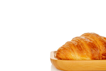 Chocolate croissants isolated on white background, close-up.