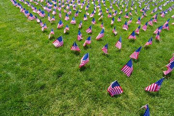 Flag of the United States. July 4th celebration. USA flag background. American flag waving. American flags on grass. US banner. Memorial Day. USA flags. United States flags poster.