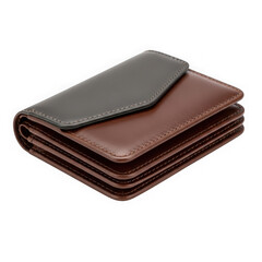 3d brown leather bi-fold wallet with dark gray accent isolated on transparent background
