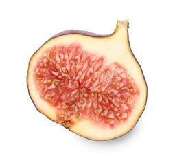 Piece of ripe fig isolated on white, top view