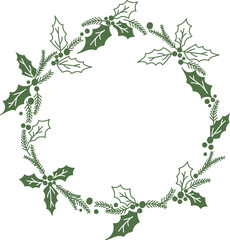 Obraz premium Holly Leaf Wreath Christmas Sketch