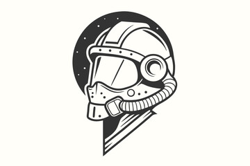 Monochrome astronaut helmet showcases a vintage design with cosmic background and intriguing textural detail