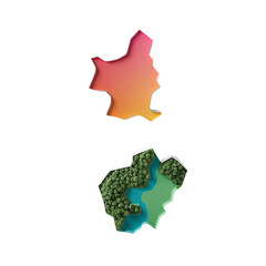 Abstract geographical representation with varied gradients and conceptual land mapping artwork