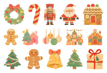 Obraz premium PNG Vintage festive holiday illustrations, element set on transparent background