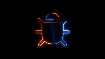Abstract Neon Bug Icon Glowing Blue Orange Lines Dark Background Digital Art Futuristic Insect Symbol Technology