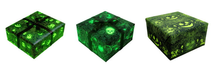 Halloween gift boxes with spooky designs festive atmosphere viewpoint