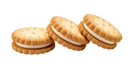 Cream filled sandwich cookies sweet treat golden brown biscuits delicious snack food photography dessert image bakery product culinary delight appetizing closeup high resolution transparent background