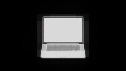 Halftone Laptop Black Background Front View 3d illustration