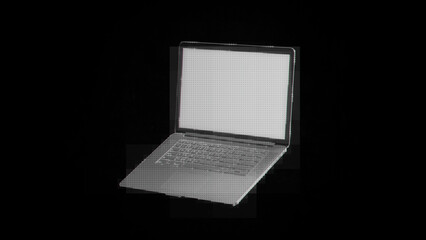 Halftone Laptop Black Background Front Right 3d illustration