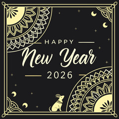 Luxury Mandala Decorative Happy New Year 2026 Vector Design