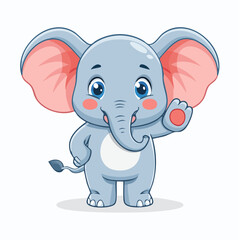 Obraz premium Cute cartoon baby elephant illustration with a friendly wave, ideal for children's designs, educational materials, and playful greetings, conveying happiness and approachability