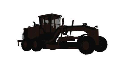 Silhouette of a heavy duty grader machine on a white background