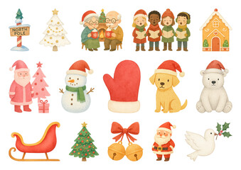 Fototapeta premium PNG Festive holiday icons collection, element set on transparent background