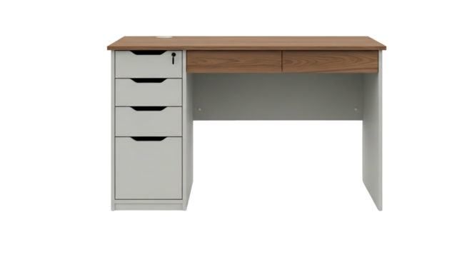 Modern wooden desk with drawers for home office workspace - Powered by Adobe
