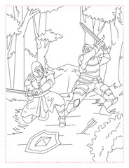 Magical Fantasy Sword and Armor Coloring Page: A Legendary Weapon