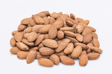 Roasted almonds isolated on white background.	