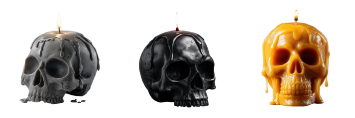Halloween candle display skull shaped candles in dark setting