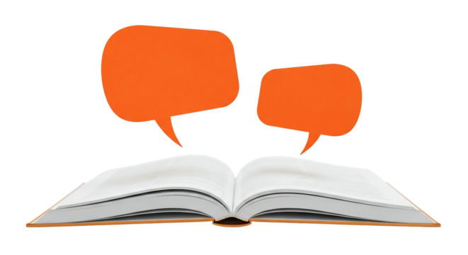 Open book with speech bubbles communication and knowledge concept