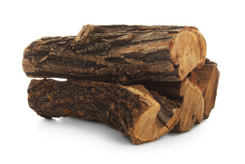 Pile of cut firewood isolated on white
