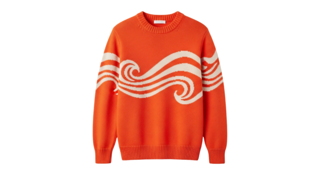 Orange knit sweater with wave design apparel fashion clothing textile