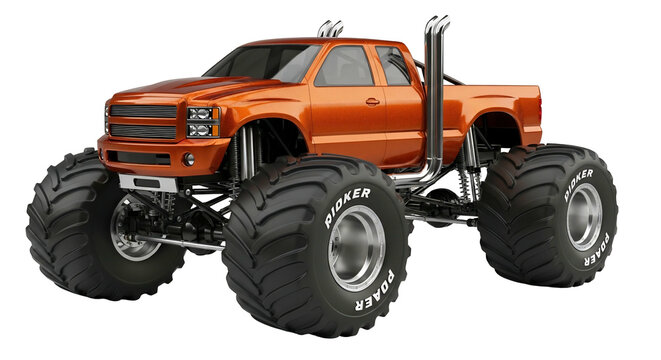 Orange monster truck on transparent background