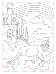Mythical Unicorn in a Forest Clearing Coloring Page: Magical Fantasy Art