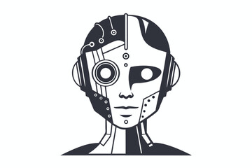 Outline depicts a futuristic black and white pilot helmet with goggles and respirator apparatus