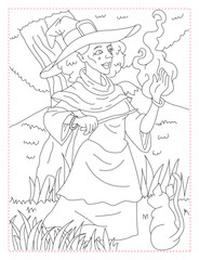 Mysterious Witch with a Potion Coloring Page: Spooky Fantasy Art