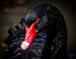 Close-up of a black swan's head and neck