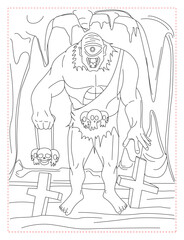Mighty Cyclops with a Club Coloring Page: A Mythical Giant