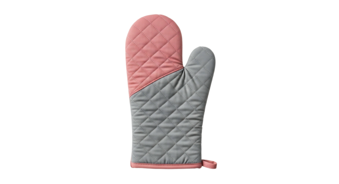 Pink and gray quilted oven mitt kitchen cooking heat protection