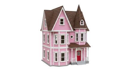 Pink victorian dollhouse model with transparent background