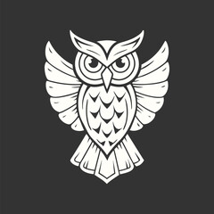 Owl with wings spread in illustration on a dark background