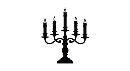 Elegant black silhouette of a five branch candelabra with lit candles
