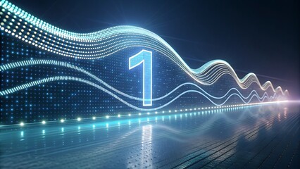 Abstract digital wave with a prominent number one in the center