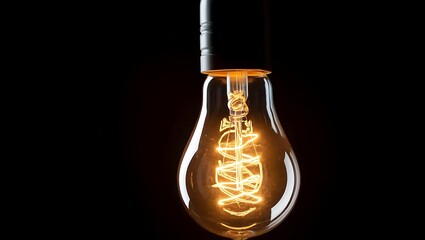 Vintage Edison bulb glowing warmly against a dark background backdrop