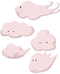 Set of Funny Cartoon Pink Cloud
