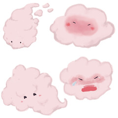 Set of Funny Cartoon Pink Cloud