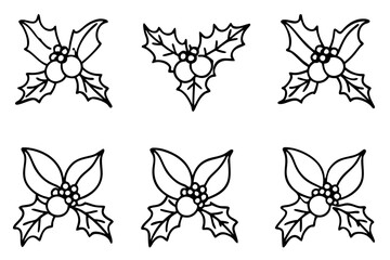 Mistletoe Kiss Line Art Set Minimal Holiday Vector Collection