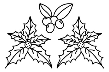 Mistletoe Kiss Line Art Set Minimal Holiday Vector Collection