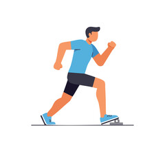 Obraz premium A dynamic illustration captures a determined male athlete in a ready-to-sprint stance, poised at the starting blocks for an athletic competition.