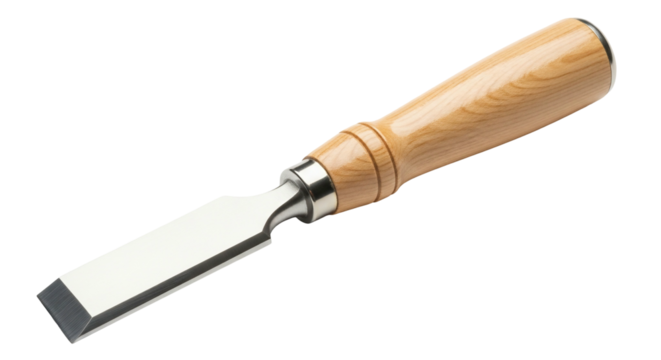 Wood chisel tool with wooden handle isolated on transparent background - Powered by Adobe